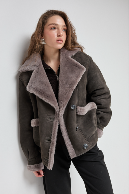 Dark gray sheepskin coat